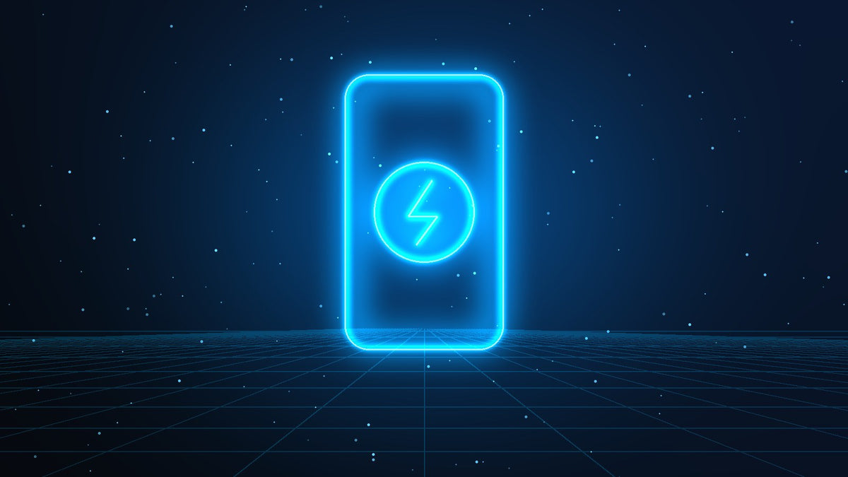 Neon illustration of a phone on a wireless charger