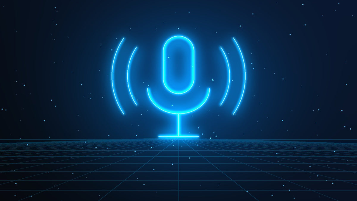 Neon illustration of a microphone