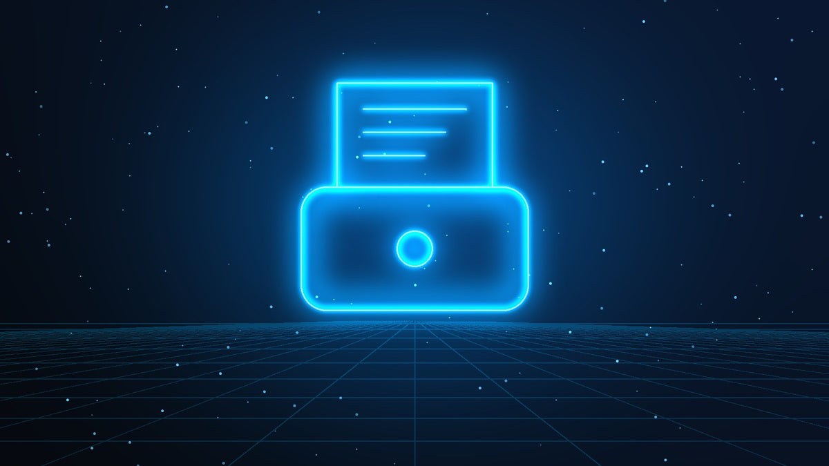 Neon illustration of a mini printer